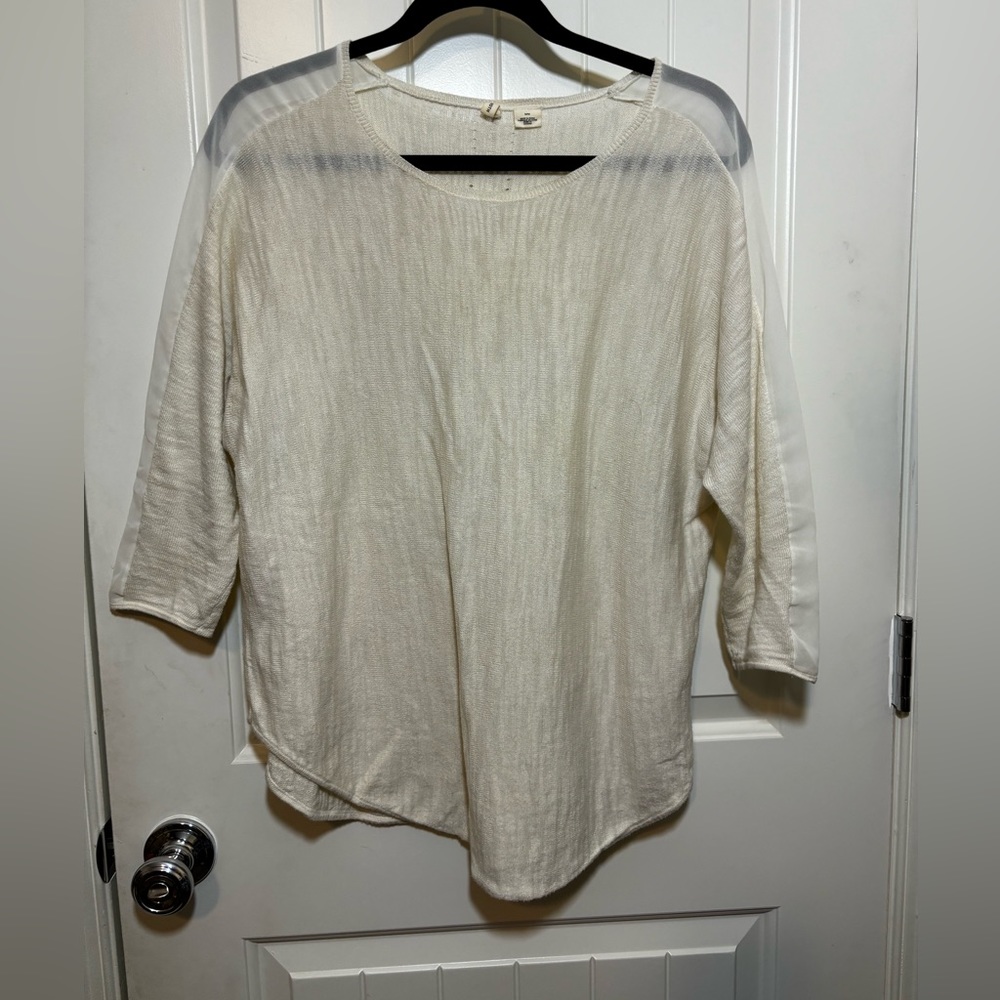 Moth Anthropologie Sweater Medium Ivory Semi Sheer Sleeves D1
